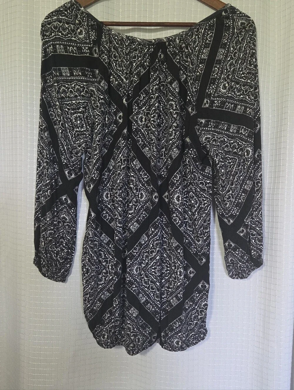 MICHAEL Michael Kors Black/White Print 3/4 Sleeve Pullover Shirt Top Size M